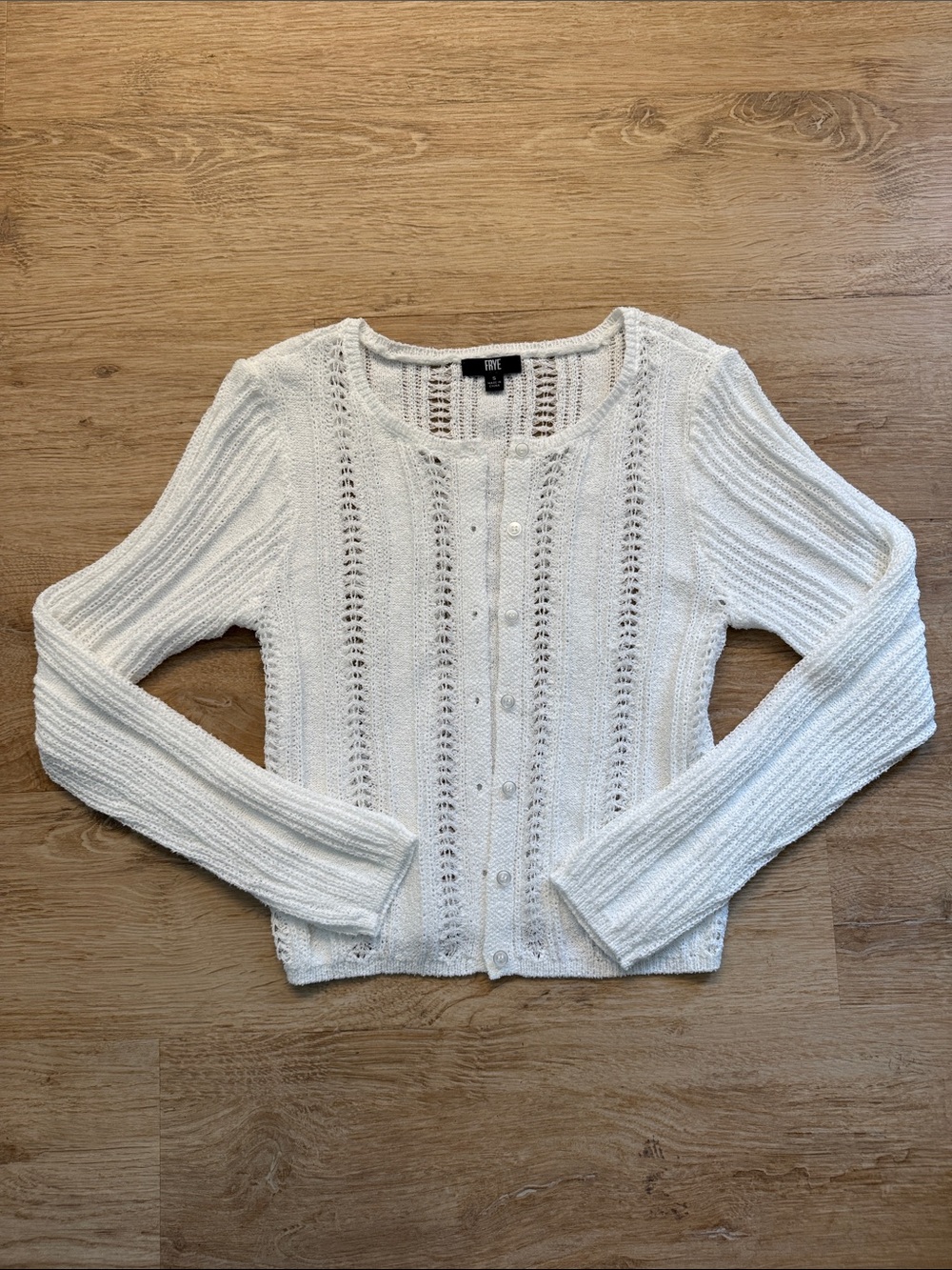 Frye White Open-Knit Button Front Sweater